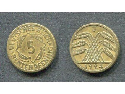 NĚMECKO. 5 Rentenpfennig 1924/J.