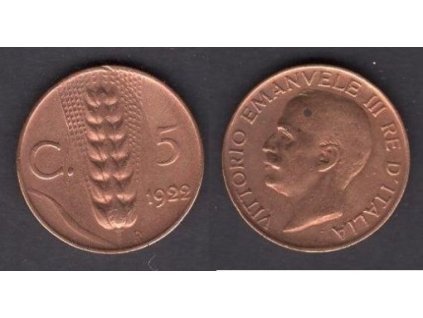 ITÁLIE. 5 centesimi 1922.