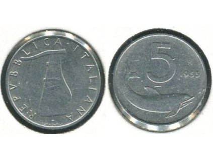 ITÁLIE. 5 lire 1955.