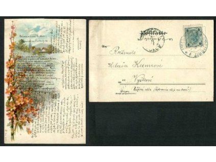 Květiny. Vzpomínka na den 27. května 1901. Drobným písmem zajímavé milostné verše.