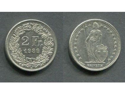 ŠVÝCARSKO. 2 franken 1989. KM-21a.3