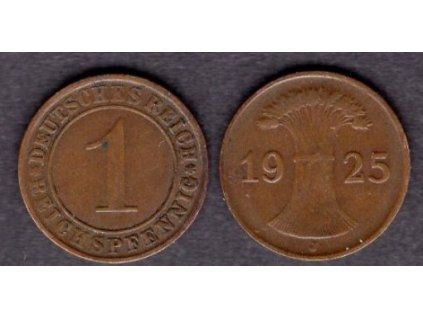 NĚMECKO. 1 Reichspfennig 1925/J.