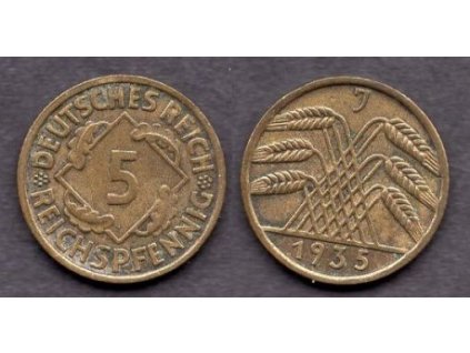 NĚMECKO. 5 Reichspfennig 1935/J.