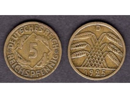 NĚMECKO. 5 Reichspfennig 1925/D.