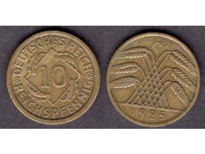 NĚMECKO. 10 Reichspfennig 1925/A.