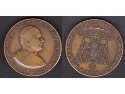SKRBENSKÝ z Hříště, Leo. Arcibiskup pražský kardinál Medaile ke dvacátému výročí intronizace. 1910.