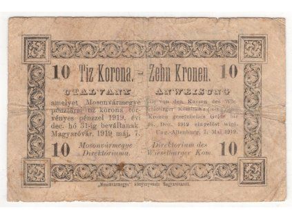 MAGYARÓVÁR / Ung. Altenburg. 10 Korona 1919.