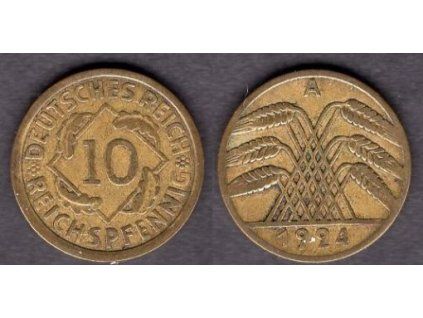 NĚMECKO. 10 Reichspfennig 1924/A.