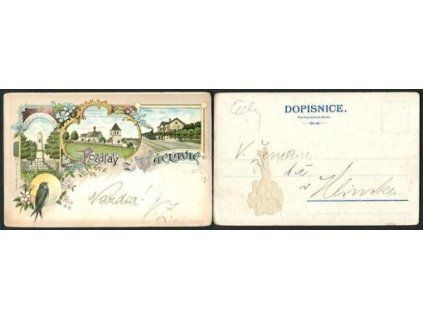 VÁCLAVICE. Nádraží. Kostelík sv. Václava. Pomník padlých vojínů v roku 1866. Litografie.