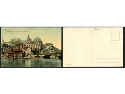 MARBURG. Blick von der Lahn auf Universität und Schloss.