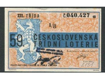 59. československá třídní loterie. 1948. III. třída, 1/8. Série g.