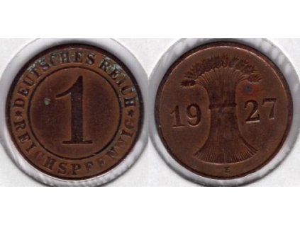 NĚMECKO. 1 Reichspfennig 1927/E.