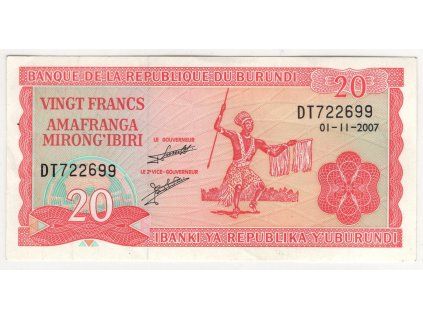 BURUNDI. 20 francs 2007.