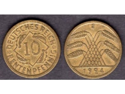 NĚMECKO. 10 Rentenpfennig 1924/E.