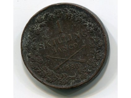 ŠVÉDSKO. 1 skilling 1836.