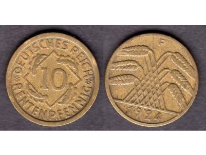 NĚMECKO. 10 Rentenpfennig 1924/F.