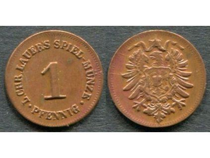 NĚMECKO. Nürnberg. Christian Lauer. 1 Pfennig. Spielgeld.
