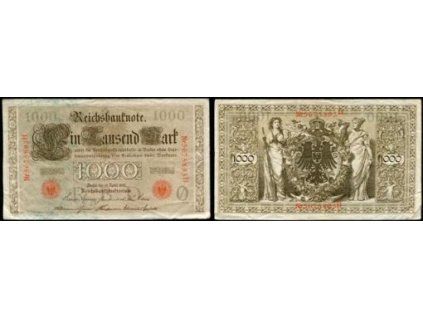 NĚMECKO. 1.000 Mark. Ro. 45d. 21.4.1910. Podtisk O. Série H.
