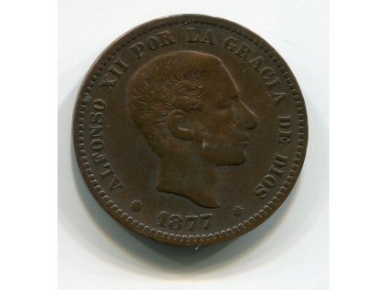 ŠPANĚLSKO. 5 centimos 1877.