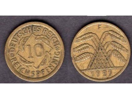 NĚMECKO. 10 Reichspfennig 1929/F.
