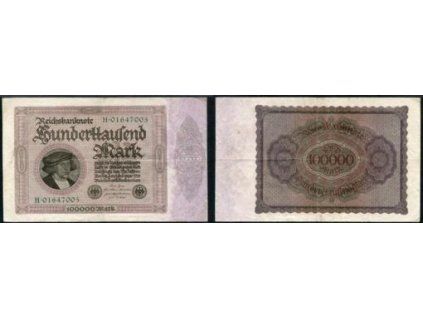 NĚMECKO. 100.000 Mark. Ro. 82a. 1. 2.1923. Série H.