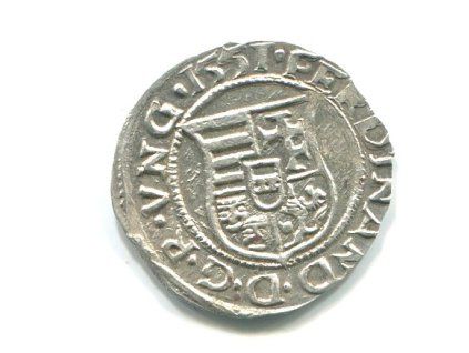 UHRY. Ferdinand I. Denár 1551/KB.