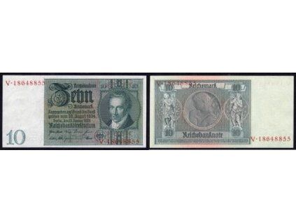 NĚMECKO. 10 Reichsmark. Ro. 173a. 22. 1.1929. Podtisk F. Série V. Výběr čísel.