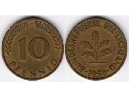 NĚMECKO. 10 pfennig 1950/D.