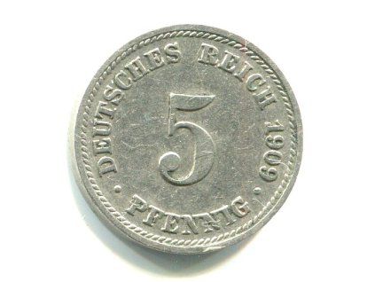 NĚMECKO. 5 Pfennig 1909/D.