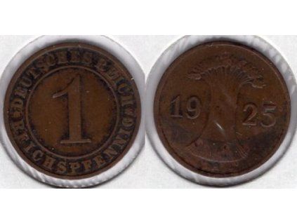NĚMECKO. 1 Reichspfennig 1925/J.