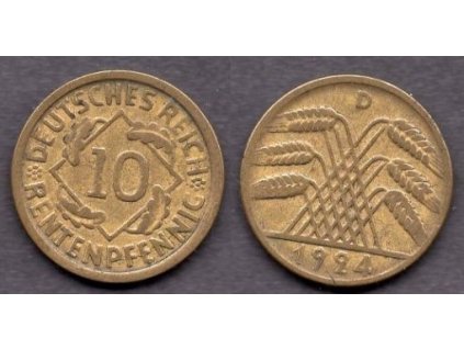 NĚMECKO. 10 Rentenpfennig 1924/D.