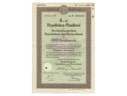 NĚMECKO. Mecklenburgische Hypotheken- und Wechselbank. Schwerin i. M., 1940.