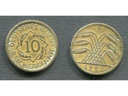 NĚMECKO. 10 Reichspfennig 1925/A.