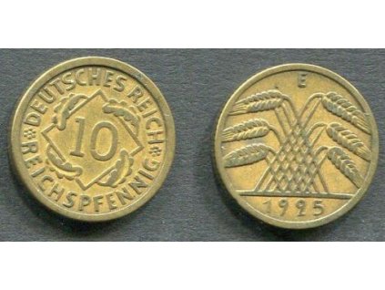 NĚMECKO. 10 Reichspfennig 1925/E.