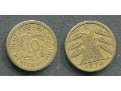 NĚMECKO. 10 Rentenpfennig 1924/E.