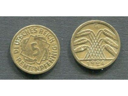 NĚMECKO. 5 Rentenpfennig 1924/G.