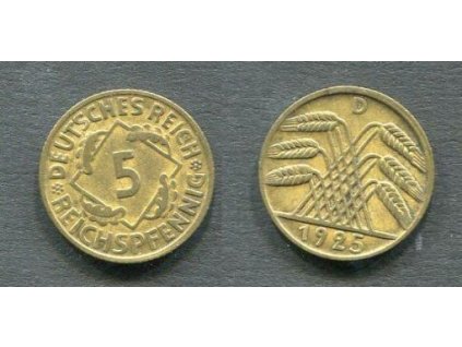 NĚMECKO. 5 Reichspfennig 1925/D.