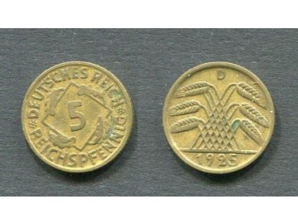 NĚMECKO. 5 Reichspfennig 1925/D.