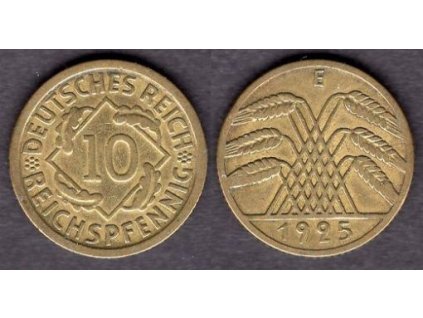 NĚMECKO. 10 Reichspfennig 1925/E.