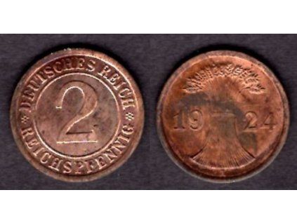 NĚMECKO. 2 Reichspfennig 1924/A.