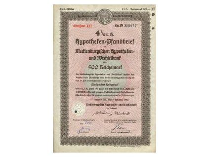 NĚMECKO. Mecklenburgische Hypotheken und Wechselbank. 1938.
