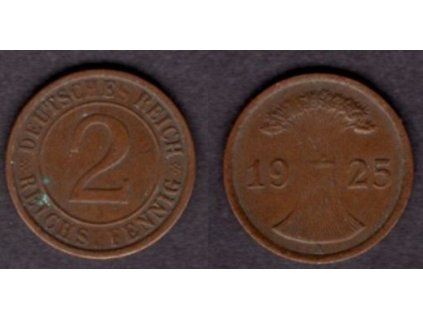 NĚMECKO. 2 Reichspfennig 1925/A.
