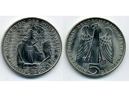 NĚMECKO. 5 Mark 1980/D. Walther von der Vogelweide.