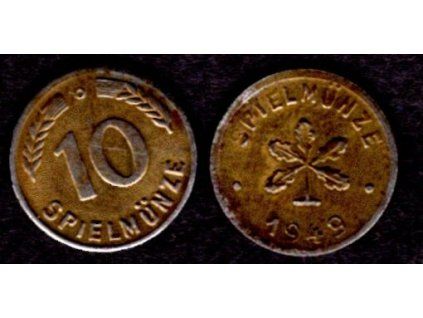 NĚMECKO. 10 Pfennig (Spielmunze) 1949. Dětský peníz.