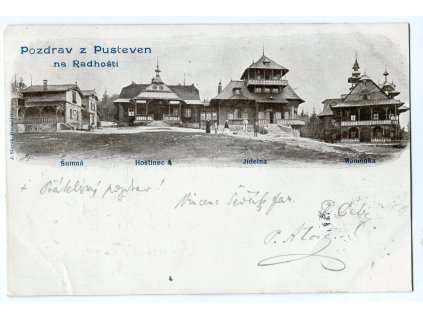 PUSTEVNY: Pozdrav z Pusteven na Radhošti. Šumná. Hostinec. Jídelna. 1900.