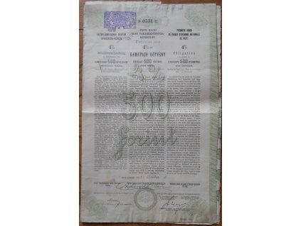MAĎARSKO. Pester Vaterländischer erster Sparcassa-Verein. Obligace na 500 zlatých. 1894.