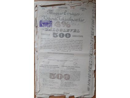 MAĎARSKO. Magyar Országos Központi Takarékpénztár. Záloglevél. 500 koronáról. 1903.