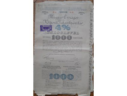 MAĎARSKO. Magyar Országos Központi Takarékpénztár. Záloglevél. 1000 koronáról. 1904.