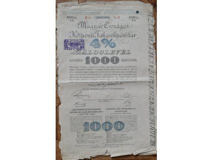 MAĎARSKO. Magyar Országos Központi Takarékpénztár. Záloglevél. 1000 koronáról. 1904.