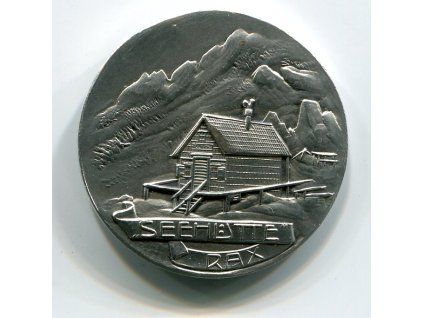 Stříbrná medaile. Seehütte Rax. Zur Feier des 25. Jahrigen Bestand der Alpinen Gesellschaft D´Holzknecht. 1875-1900.